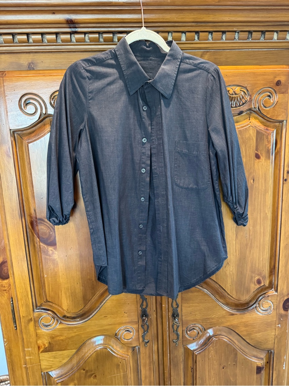 Women’s Black Button-Down Shirt with 3/4 Sleeves